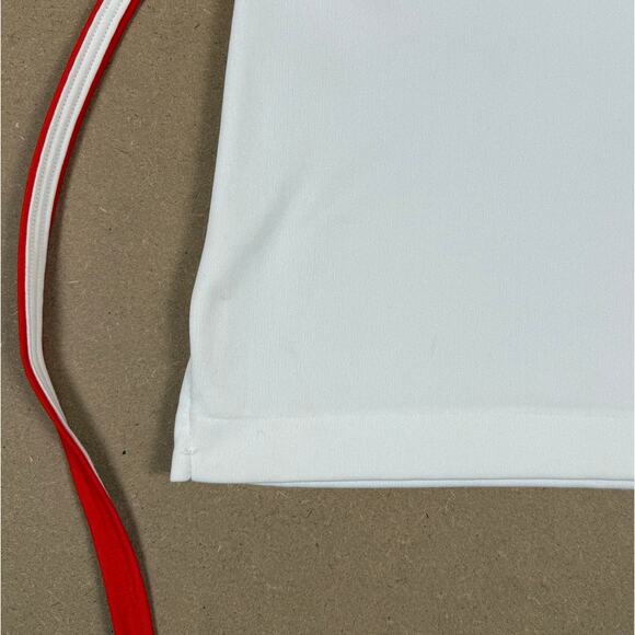 Vintage 70s Japan Import White Red Trim Belted Polyester Top Blouse Mod Disco M - Picture 7 of 7